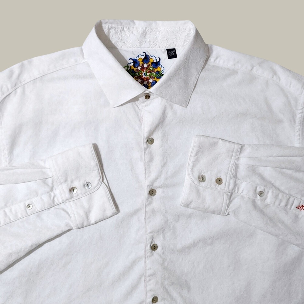 Robert Graham White Tonal Paisley Jacquard Long Sleeve Button Up Shirt 2XL